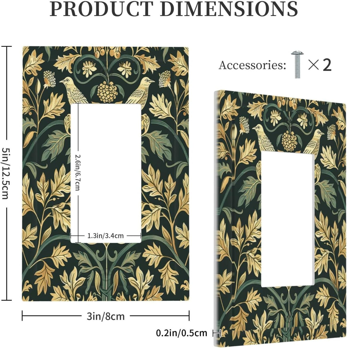 Decorative Outlet Covers William Morris Vintage Botanical Birds Golden Green Leaves 1 Gang Single