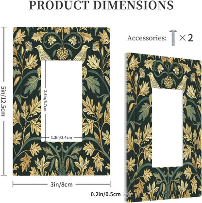 Decorative Outlet Covers William Morris Vintage Botanical Birds Golden Green Leaves 1 Gang Single
