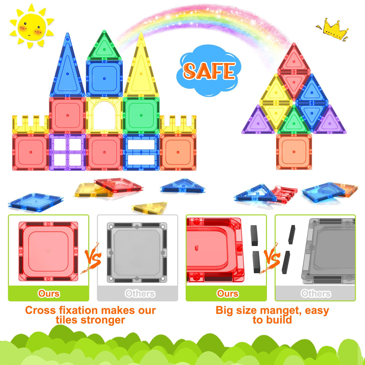 Coodoo Magnetic Tiles Kids Toys STEM Magnet Toy for Toddler Magnetic Blocks Building Preschool