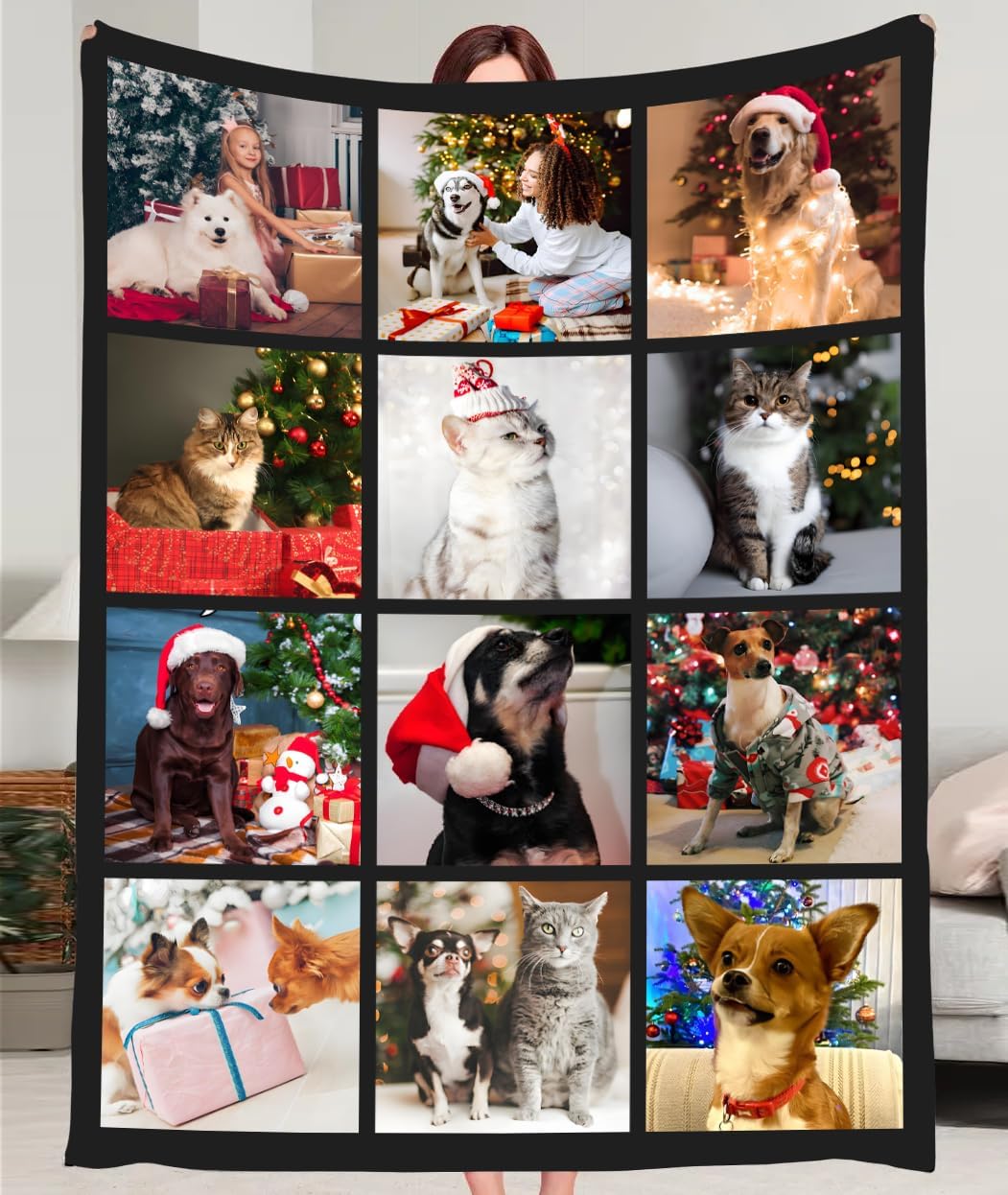 Custom Blankets with 12 Photos, Personalised Gifts for Mom Dad Girlfriend Boyfriend on Christmas