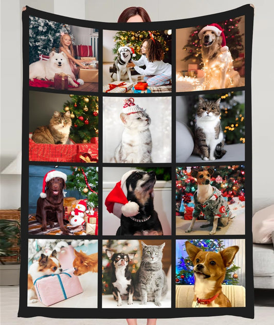 Custom Blankets with 12 Photos, Personalised Gifts for Mom Dad Girlfriend Boyfriend on Christmas