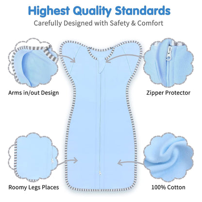 Transition Swaddle Baby Sleep Sack 0-3 Months Arms up Swaddles 2-Way Zipper 100% Cotton Arms