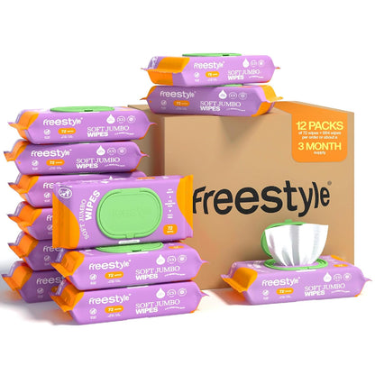 Freestyle Soft Jumbo Baby Wipes, Hypoallergenic and Unscented, Water-Based Wet Wipes for Babies