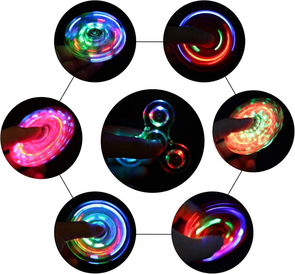SCIONE LED Fidget Spinners, Light Up Sensory Fidget Toys for Kids, Glow in The Dark Toys for Kids