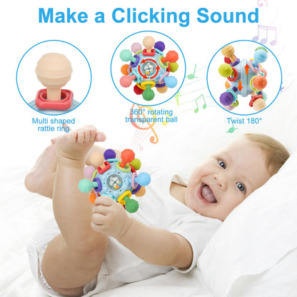 Baby Montessori Sensory Teething Toy 0-6 6-12 Months, Teether Ball & Rattle