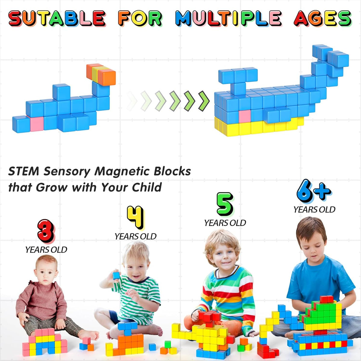 42PCS Magnetic Blocks, Gifts for 3 4 5 6 Year Old, Magnet Building Blocks for Toddlers, Girls &