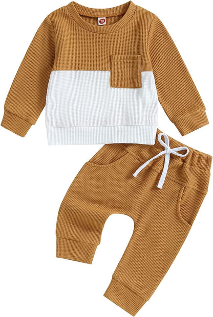 Kupretty Toddler Baby Boy Fall Winter Clothes Color Block Long Sleeve Sweatshirt Pullover Tops +