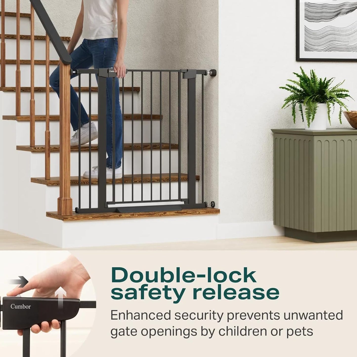 Cumbor 36" Extra Tall Baby Gate for Dogs and Kids with Wide 2-Way Door, 29.7-40.6" Width, and Auto