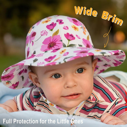 Baby Sun Hat Toddler Girl Beach Hat Adjustable Outdoor Summer Hat UPF 50+ Sun Protection Wide Brim