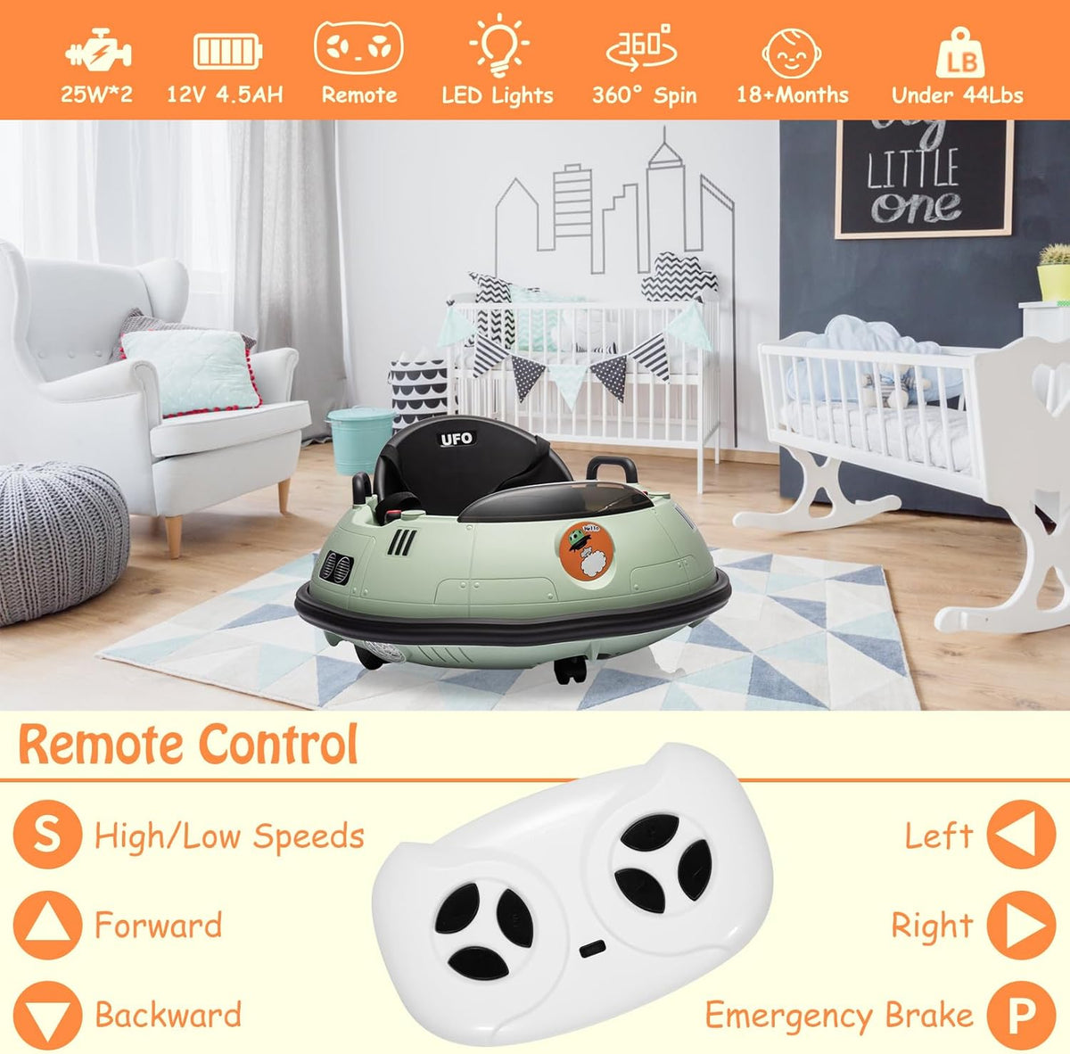 12V Electric Ride on Bumper Car for Toddlers, Kids Bumper Car with Remote Control, 360 Degree Spin