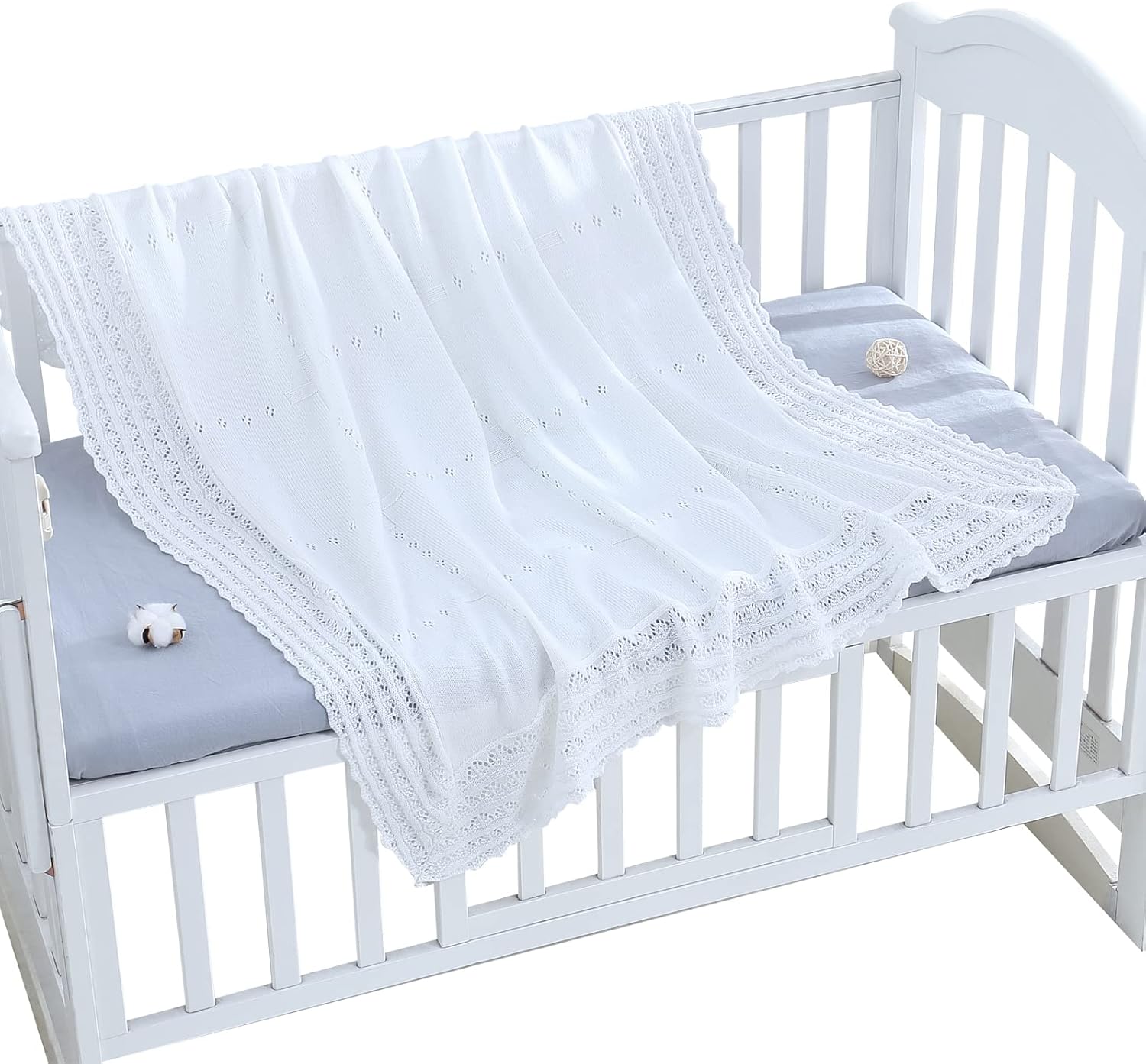 Booulfi Baby Blanket White Receiving Blanket Baptism Christening Towel for Newborn Girls Boys