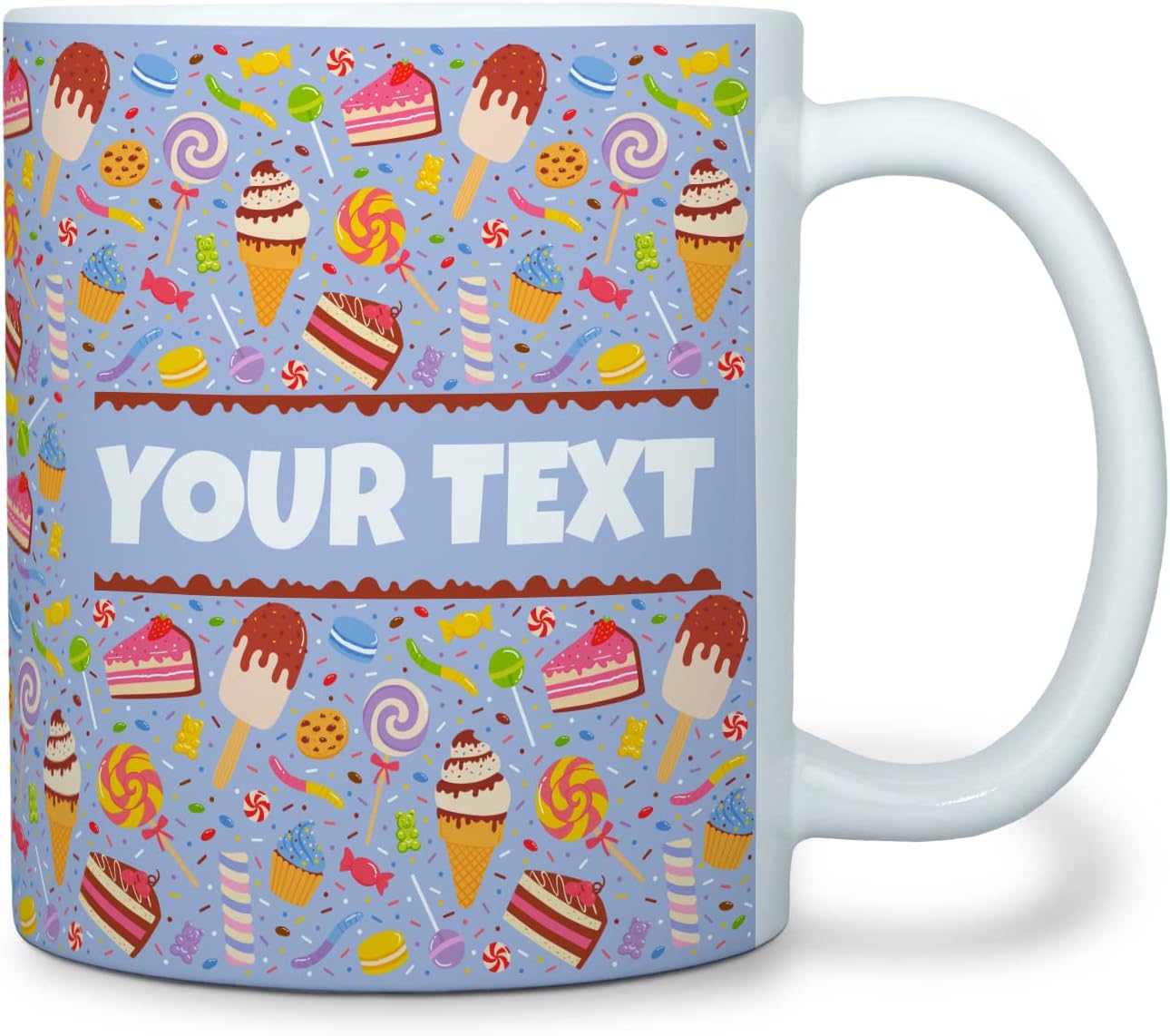 Personalized Mug for Kids - Sweets - Custom Name/Text, Ceramic Hot Chocolate/Cocoa/Coffee Cup for