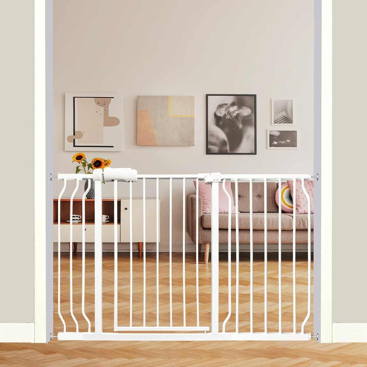 Extra Wide Baby Gate - 48-52.7 Inch Tension Mounted Safety Child & Pet Gate - White Metal - Walk