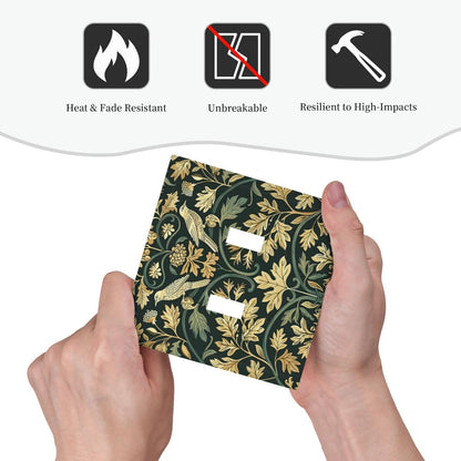 Decorative Switch Plates William Morris Vintage Botanical Birds Golden Green Leaves 2 Gang Double