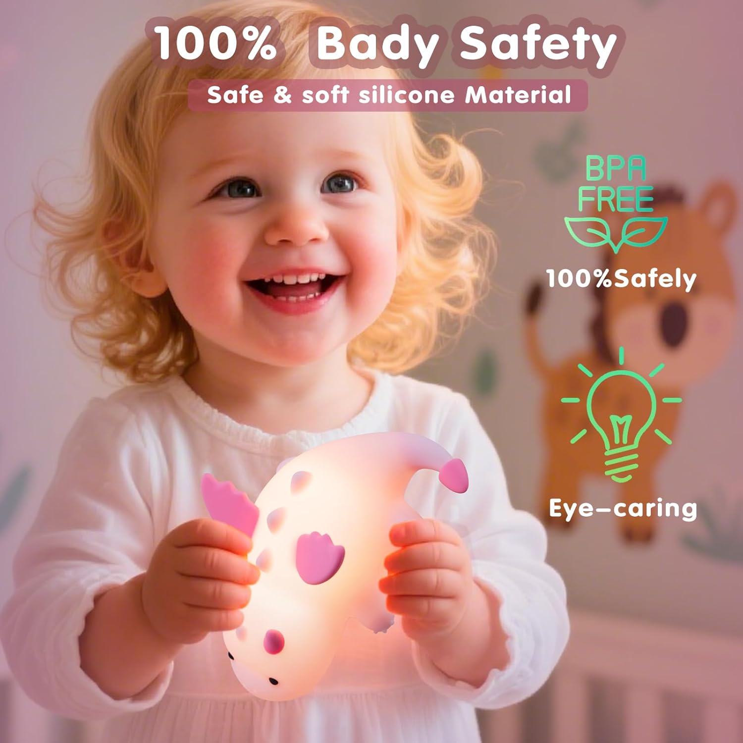 Cute Baby Dragon Kids Night Light for Kids,Cute Soft Silicone Lamp 3 Level Dimmable Changing