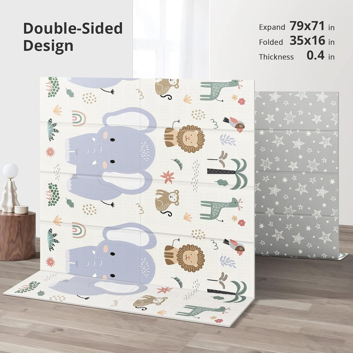 79x71 Foldable Baby Play Mat for Floor, Extra Large Non-Toxic Tummy Time and Crawling Playmat