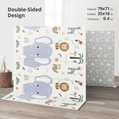 79x71 Foldable Baby Play Mat for Floor, Extra Large Non-Toxic Tummy Time and Crawling Playmat