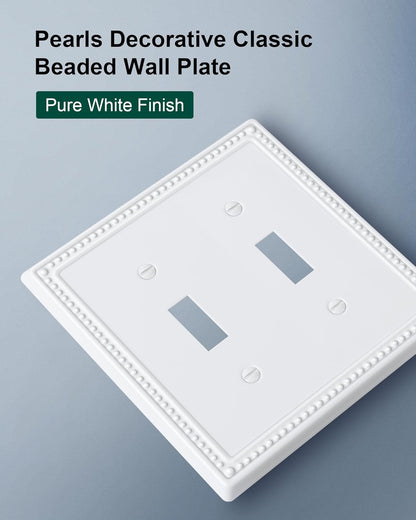 2-Pack Double Toggle Light Switch Cover Plate, Pearls Decorative Dual Switch Plate Covers, Pure