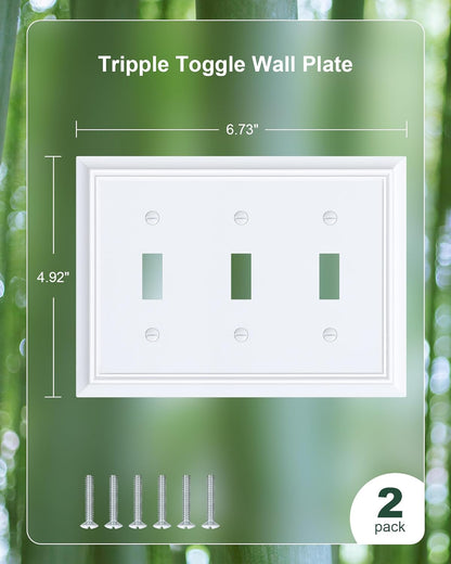 2-Pack Triple Toggle Light Switch Cover Plate, Durable Natural Bamboo Fiber Decorative Switch Plate
