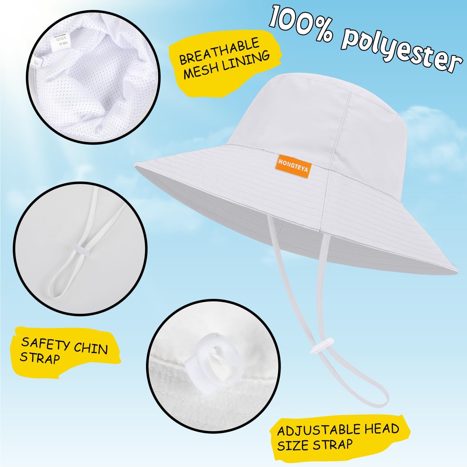 Baby Sun Hat Kids Summer UPF 50+ Toddler Bucket Hat Wide Brim Adjustable Beach Hats for Boys Girls
