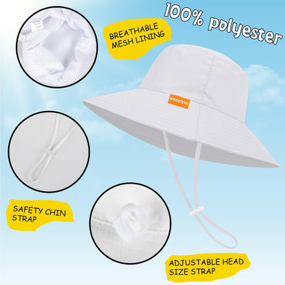 Baby Sun Hat Kids Summer UPF 50+ Toddler Bucket Hat Wide Brim Adjustable Beach Hats for Boys Girls