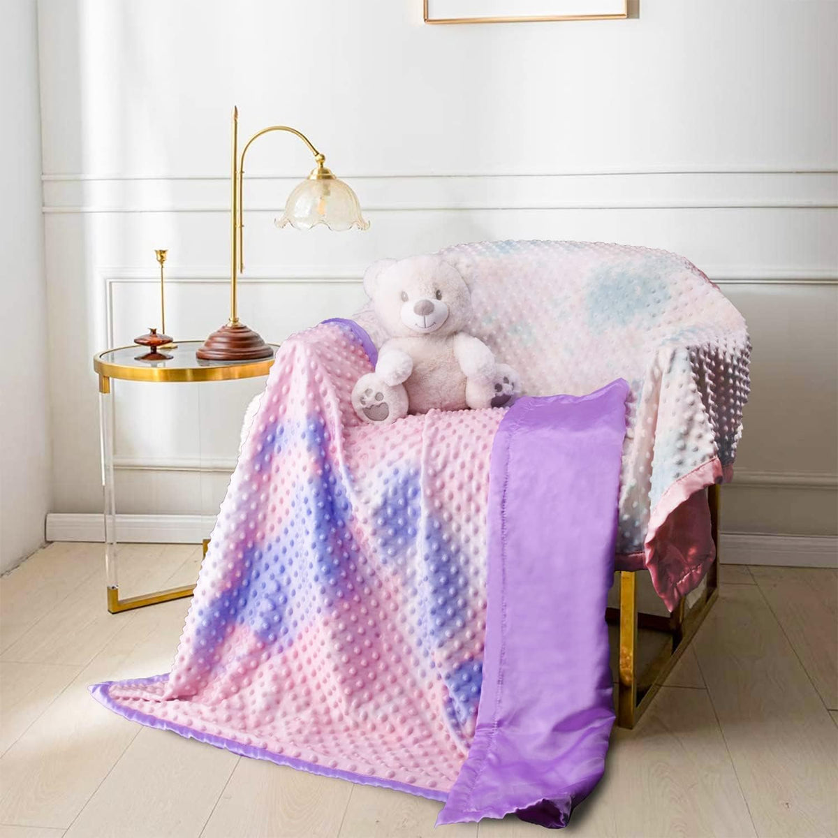 Silky Satin Baby Blanket for Girls Unique Tie Dye Minky Fabric with Soft Luxury Silk Silky Backing