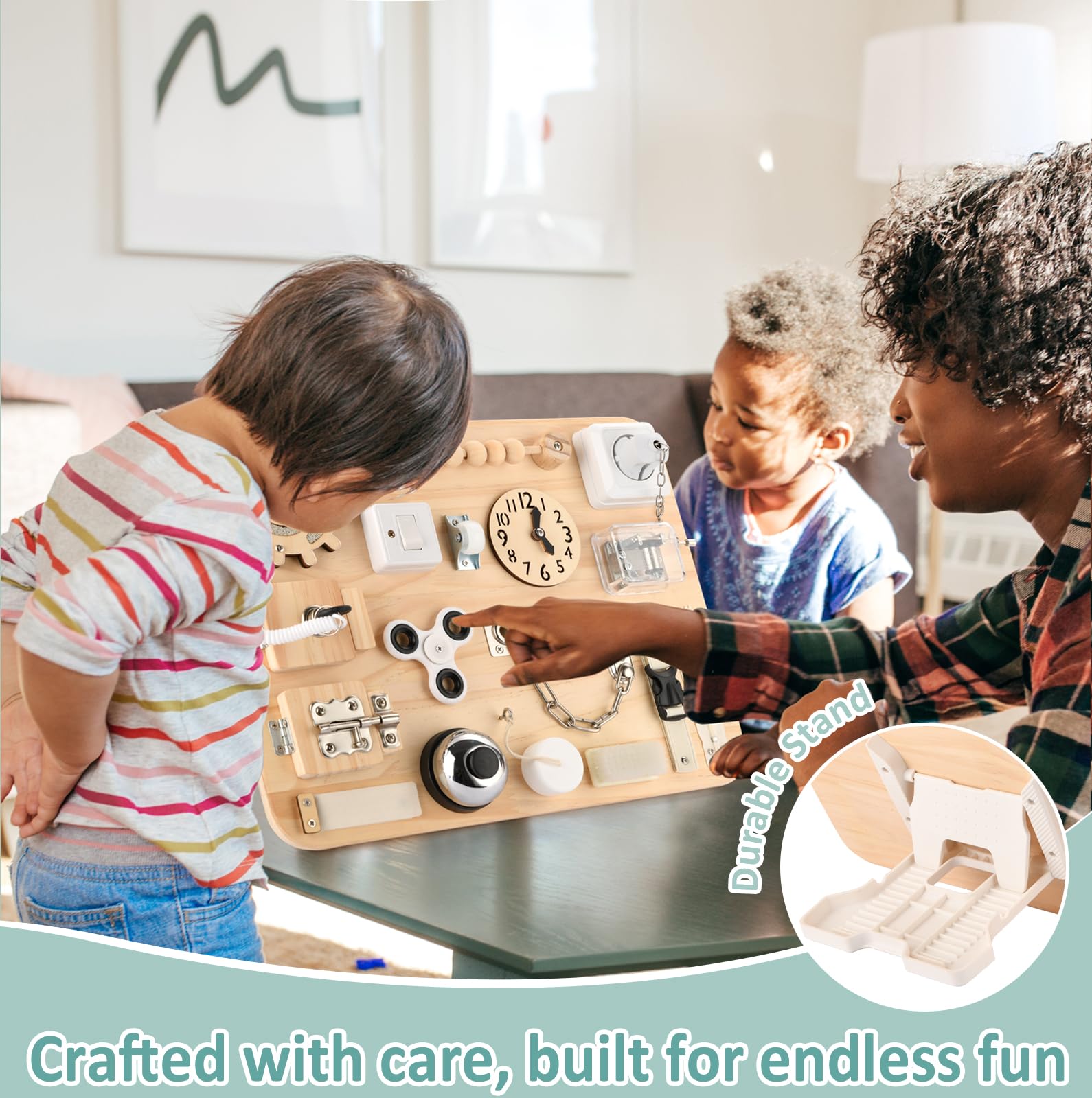 Wooden Busy Board for Toddlers - Montessori Sensory Activity Board for Fine Motor Skills and Early