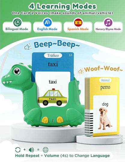 Spanish and English Talking Flash Cards for Toddlers with 510 Sight Words, Dinosaur Shaped