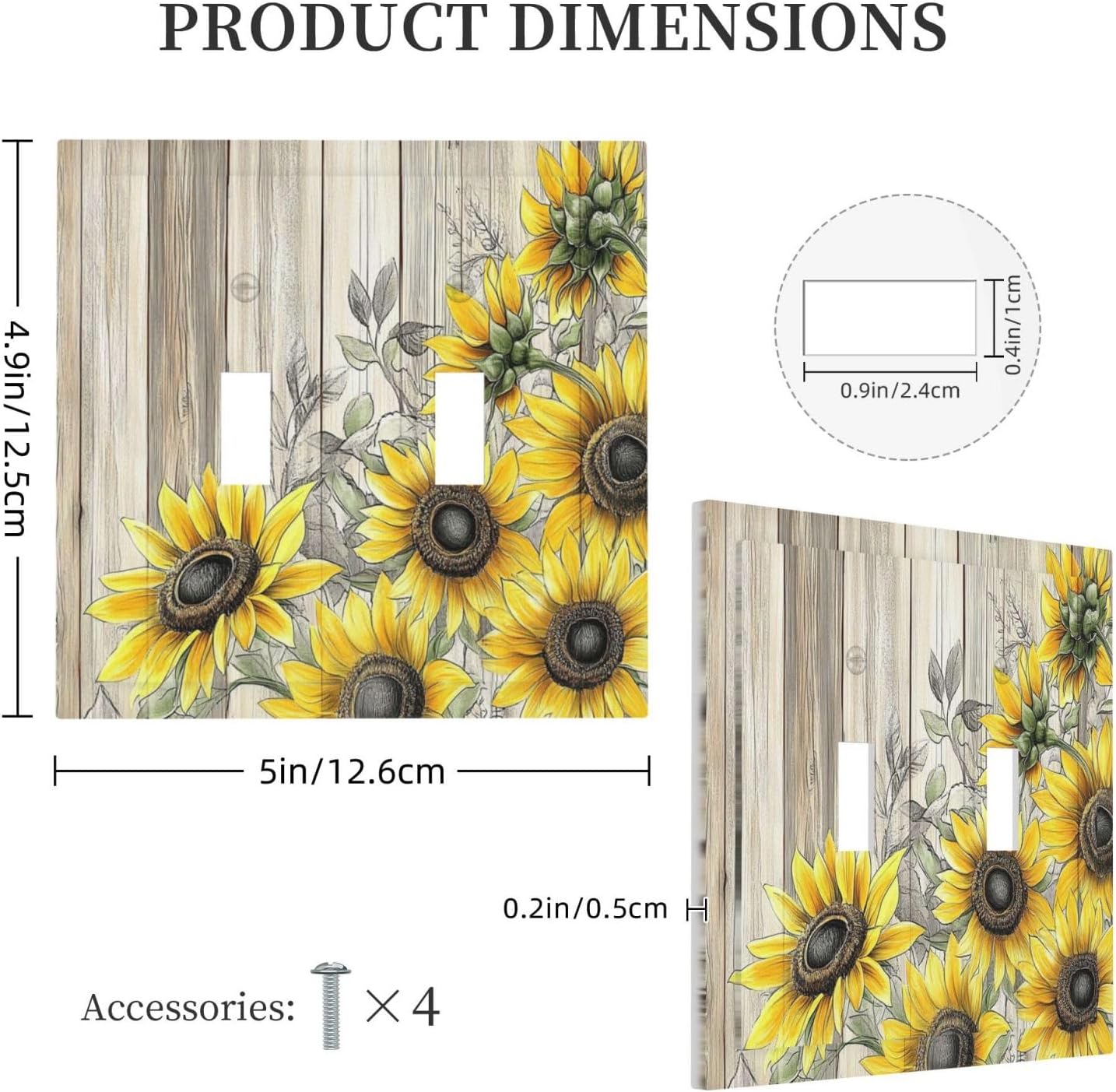 Decorative Switch Plates Floral Sunflower Rustic Flower Vintage Wood 2 Gang Double Toggle Outlet