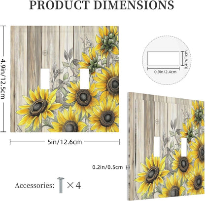 Decorative Switch Plates Floral Sunflower Rustic Flower Vintage Wood 2 Gang Double Toggle Outlet