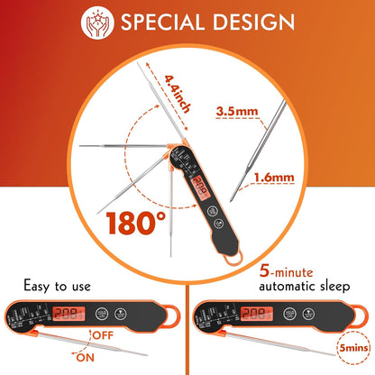 Meat Thermometer Digital with Backlight, Calibration & Hold Function, IP65 Waterproof Food