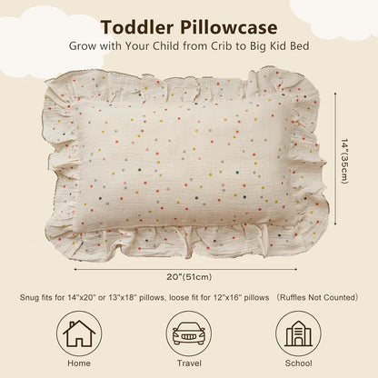 BuLuTu Kids Toddler Pillowcases Muslin Cotton Toddler Pillow Cases Colorful Dots Pattern, Girls