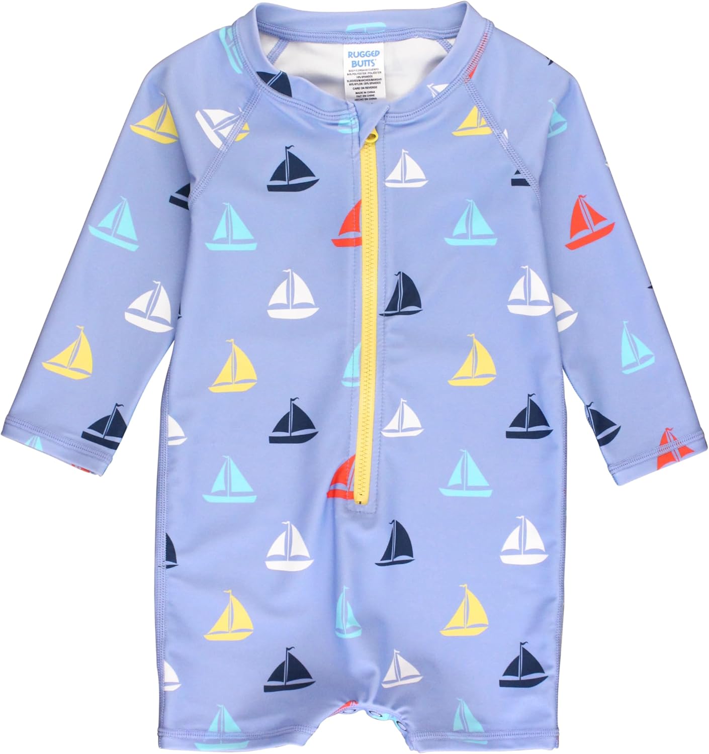 RUGGEDBUTTS Baby/Toddler Boy Swimsuit, One Piece Zipper Rash Guard Sunsuit with UPF 50+ Sun