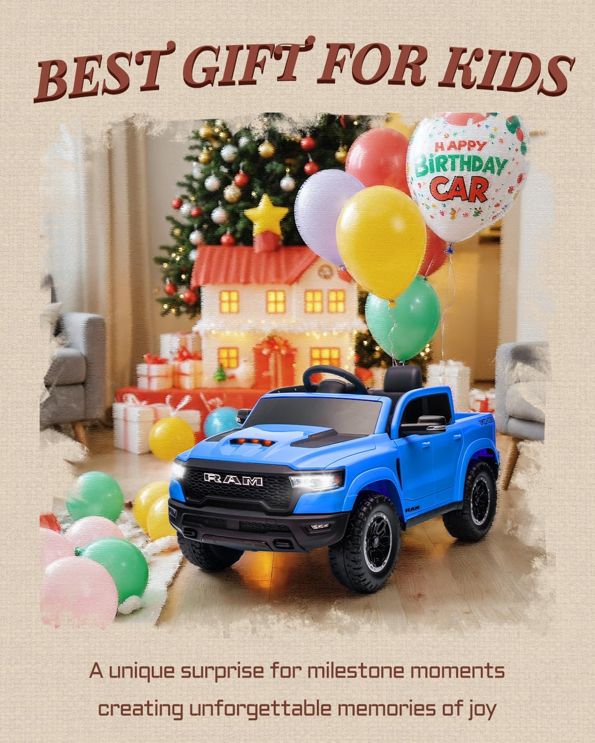 12V Kids Electric Vehicles, Licensed Ram 1500 RHO Kids Ride on Truck with Remote Control, Ride on