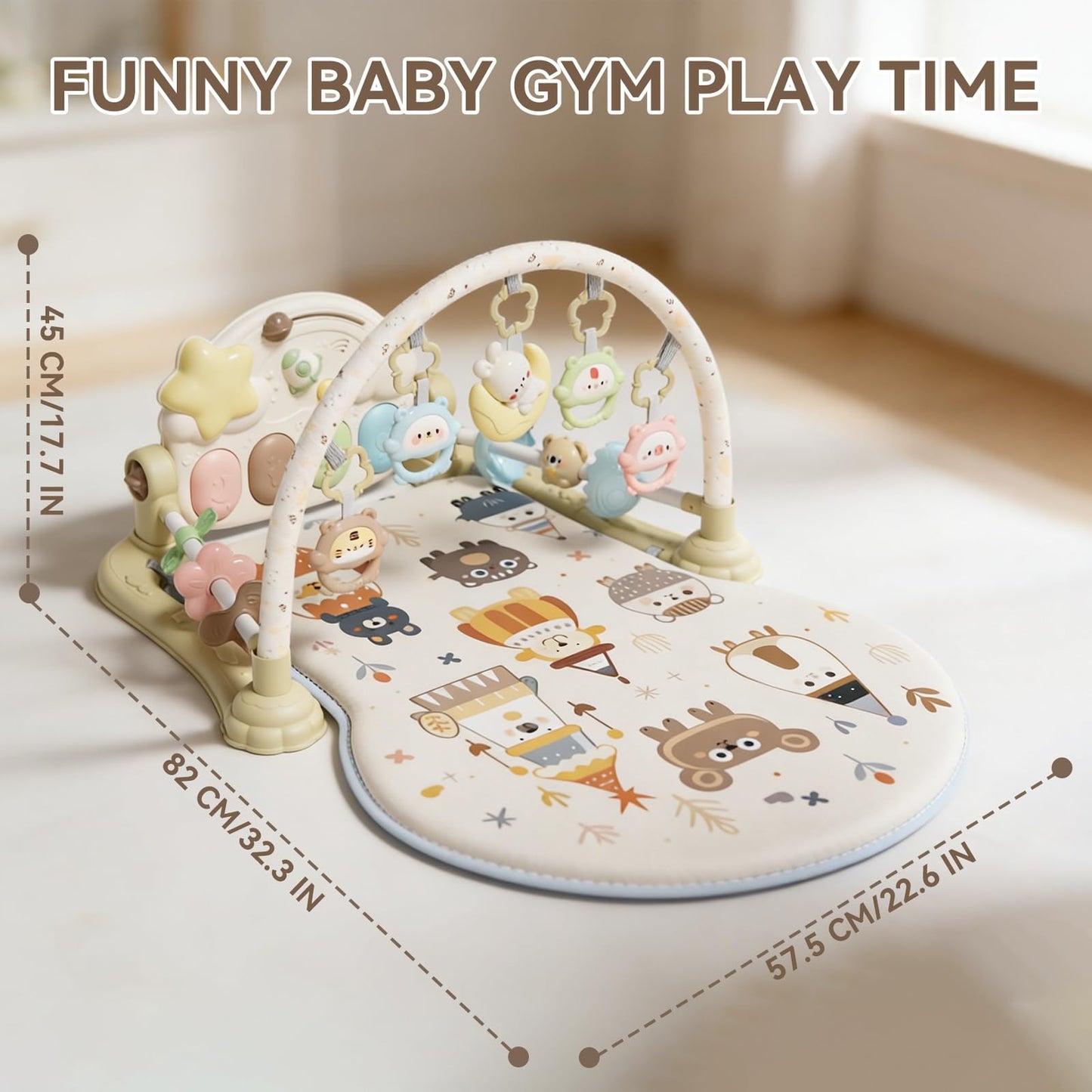 YOULEBITOYS Baby Play Gym Mat - Funny Play Piano Activity Playmat with 5 Infant Learning Detachable