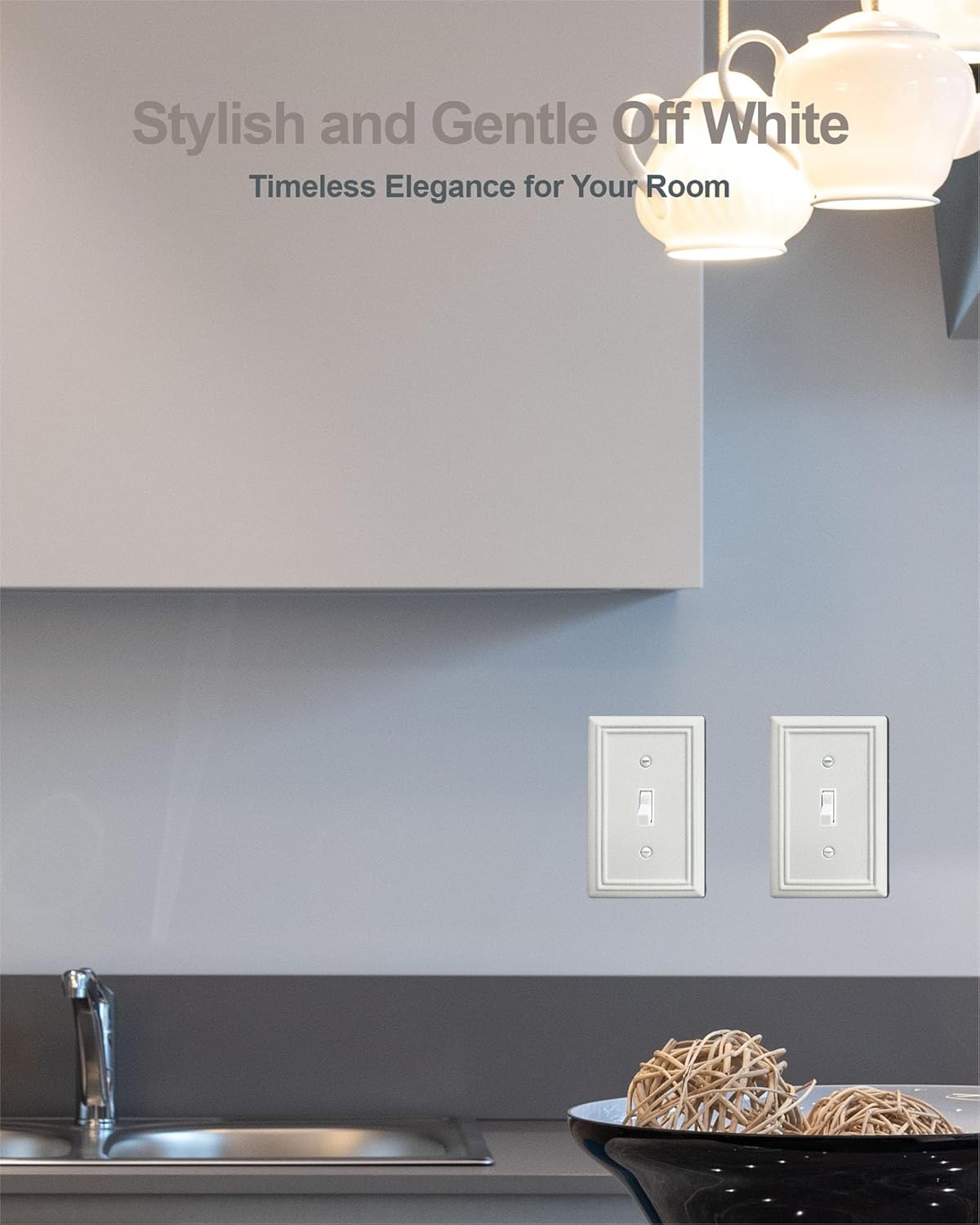 4-Pack Single Toggle Wall Plate, Metal Light Switch Cover, Decorative Off- White Switch Plate