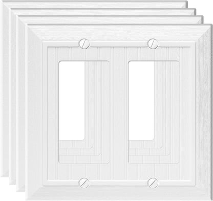 Modern Decorative Wall Plate Switch Plate Outlet Cover, Vintage Retro Wood Grain Design (Double