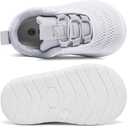 MORENDL Toddler Slip On Sneakers Baby Walking Shoes Non-Slip Breathable Unisex Pink Mesh Lace-Up