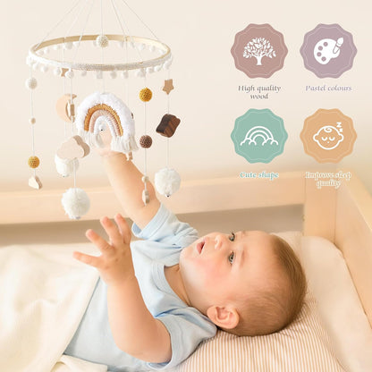 Baby Crib Mobile for Boys Girls Rainbow Nursery Mobile Gender Neutral Hand-Crocheted Mobile Ceiling