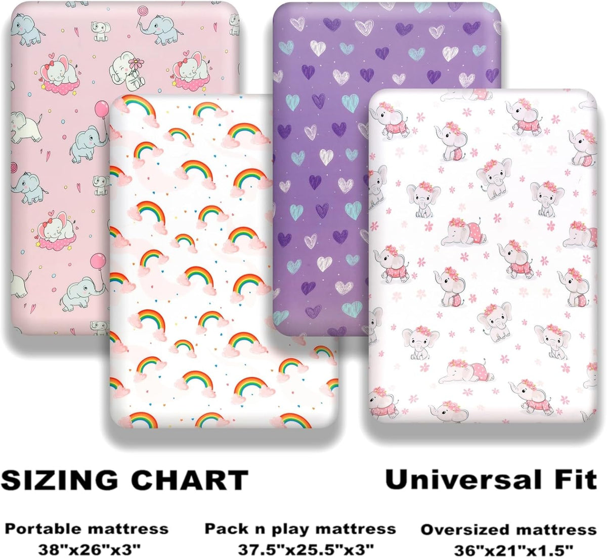 4 Pack Baby Girl Pack N Play Mini Crib Sheets Set Soft Fitted Elephant Theme Baby Girl Mattress