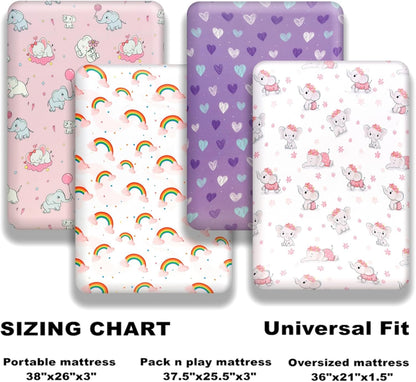 4 Pack Baby Girl Pack N Play Mini Crib Sheets Set Soft Fitted Elephant Theme Baby Girl Mattress