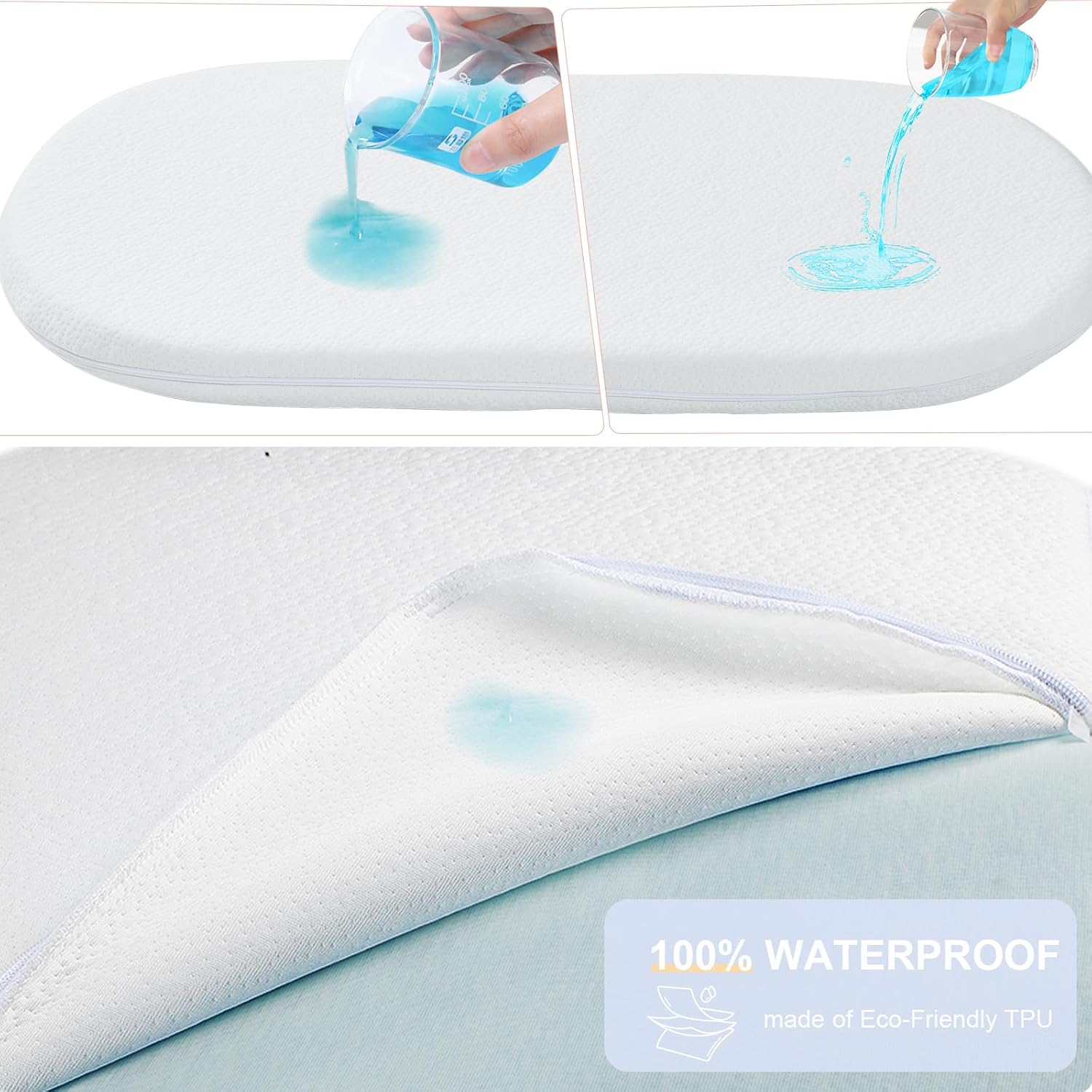 NeoBorn Baby Bassinet Mattress Pad, 32" x 16" Dual Sided Comfort Gel Memory Foam Mattress with