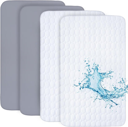 Crib Sheets and Waterproof Crib Mattress Protector 4 Pack Set,Waterproof Crib Sheets Mattress Pad