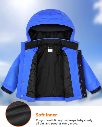 GEMYSE Toddler Boys Winter Coat Waterproof Ski Snow Jacket with Hood Thicken Warm Baby Jacket