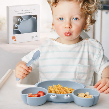 ROCCED Suction Plates for Baby, Silicone Plates with Suction Divided, Baby Spoon Fork Set for