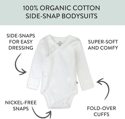 HonestBaby unisex-baby 3-pack Long Sleeve Side-snap Kimono Bodysuits Organic Cotton for Infant Baby