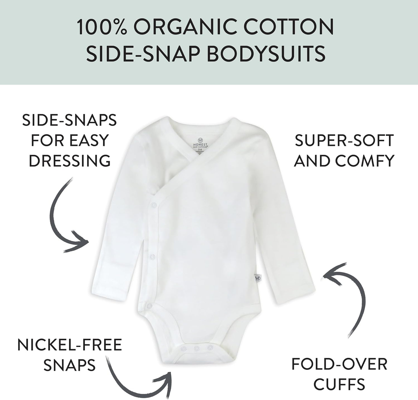 HonestBaby unisex-baby 3-pack Long Sleeve Side-snap Kimono Bodysuits Organic Cotton for Infant Baby
