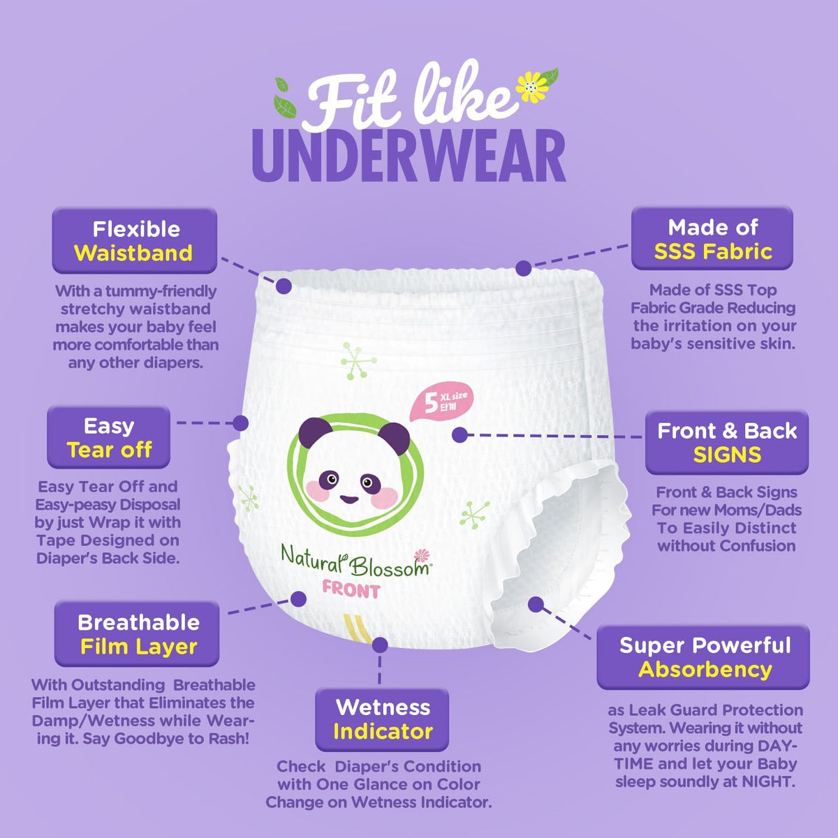 Pull-On Baby Diapers | Ultra-Slim, Hypoallergenic, Super Soft, Vegan | Size 5 (3T-4T, 26-37 lbs) |