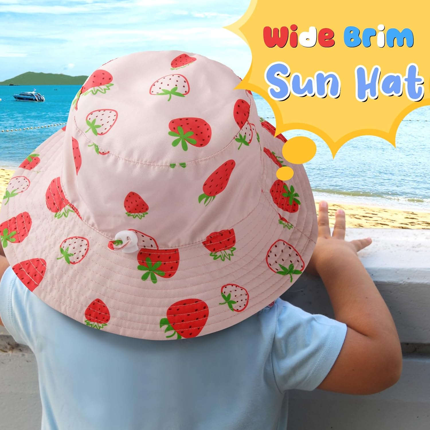 Baby Sun Hat Kids Summer UPF 50+ Toddler Bucket Hat Wide Brim Adjustable Beach Hats for Boys Girls