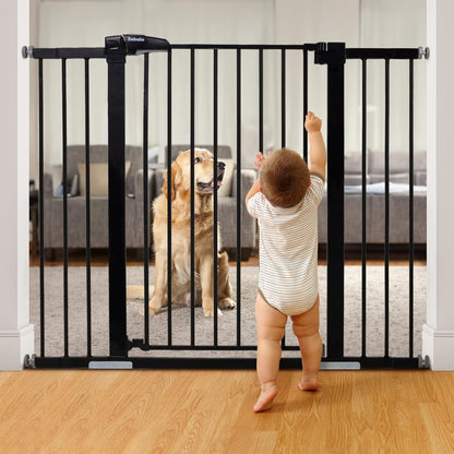 BABELIO 36" Tall Baby Gate, 29-48" Auto-Close & Pressure Mounted, Black Steel Dog Gate for Stairs &